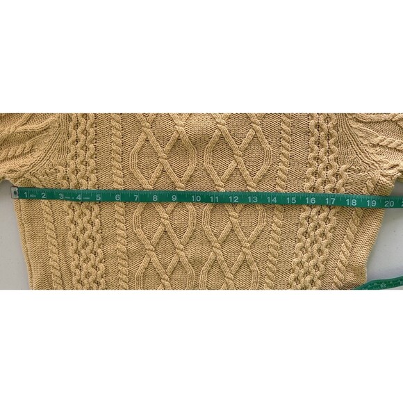 Preswick Moore Mustard Yellow Cable Knit Sweater Fisherman Preppy Old Money PM - Picture 7 of 8